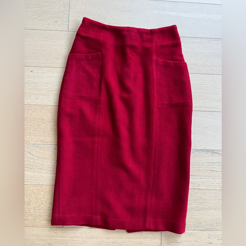 Red herringbone pencil skirt